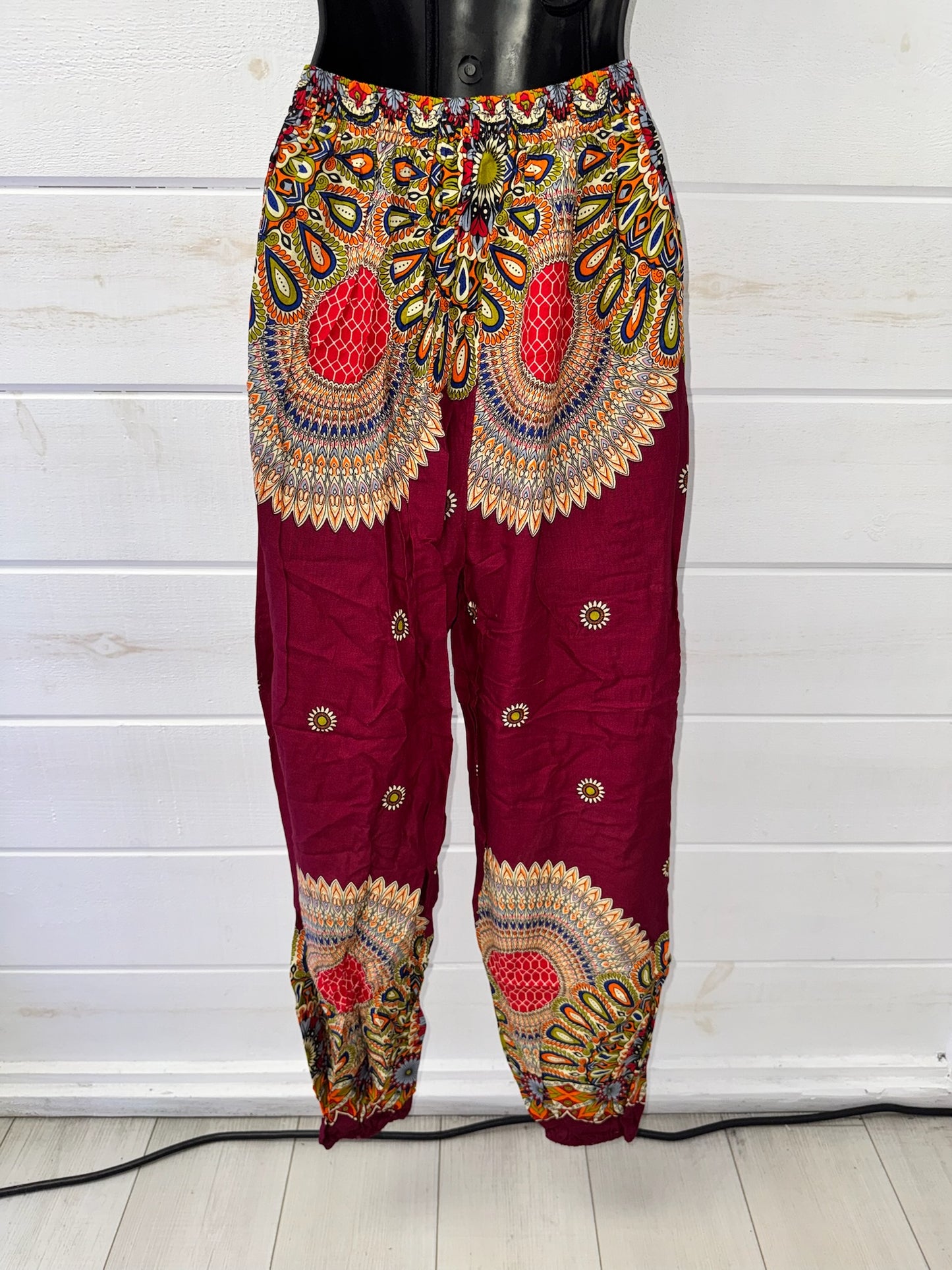 Crimson Mandala Rayon Harem Pants