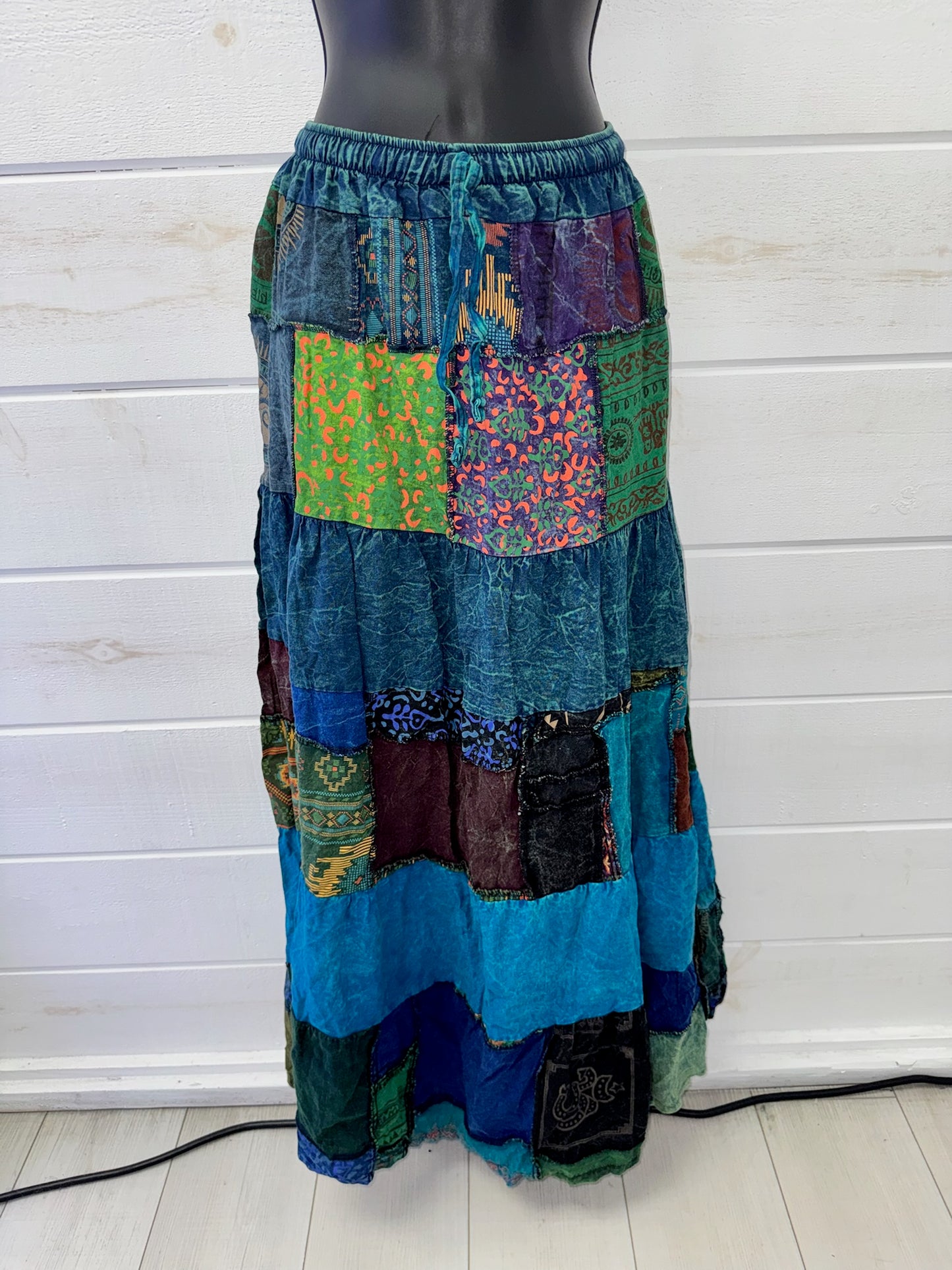 Blue Patchwork Maxi Skirt