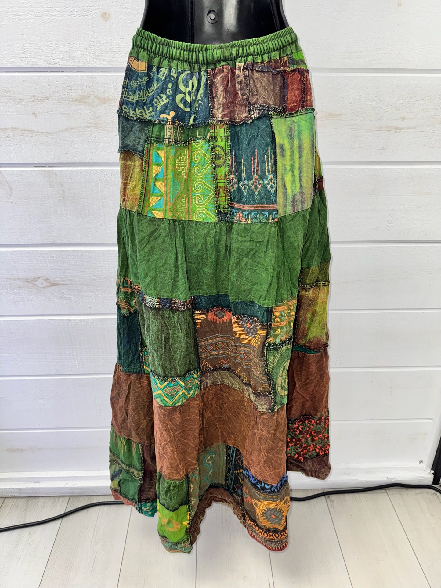 Green Patchwork Maxi Skirt