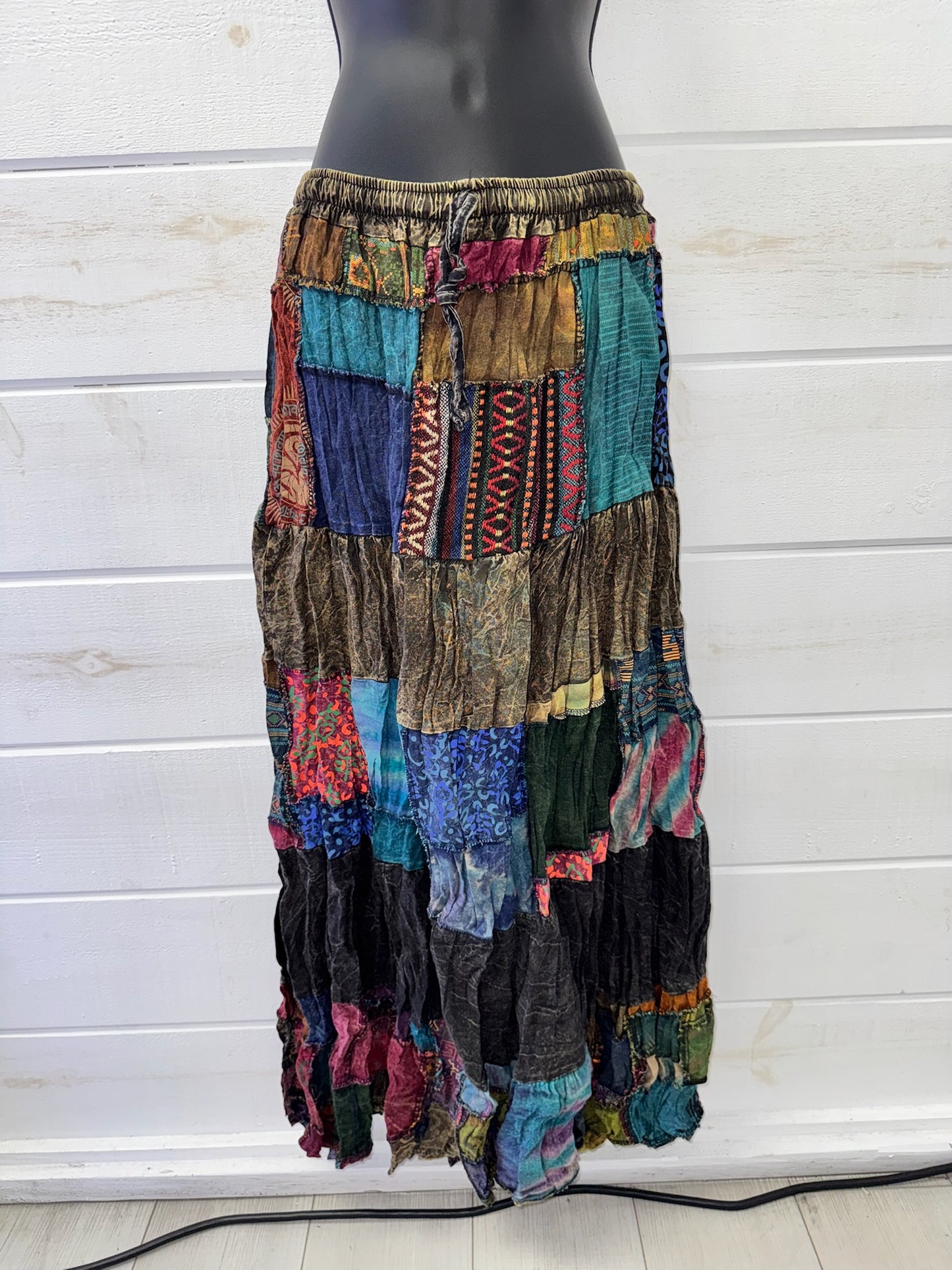 Black Patchwork Maxi Skirt