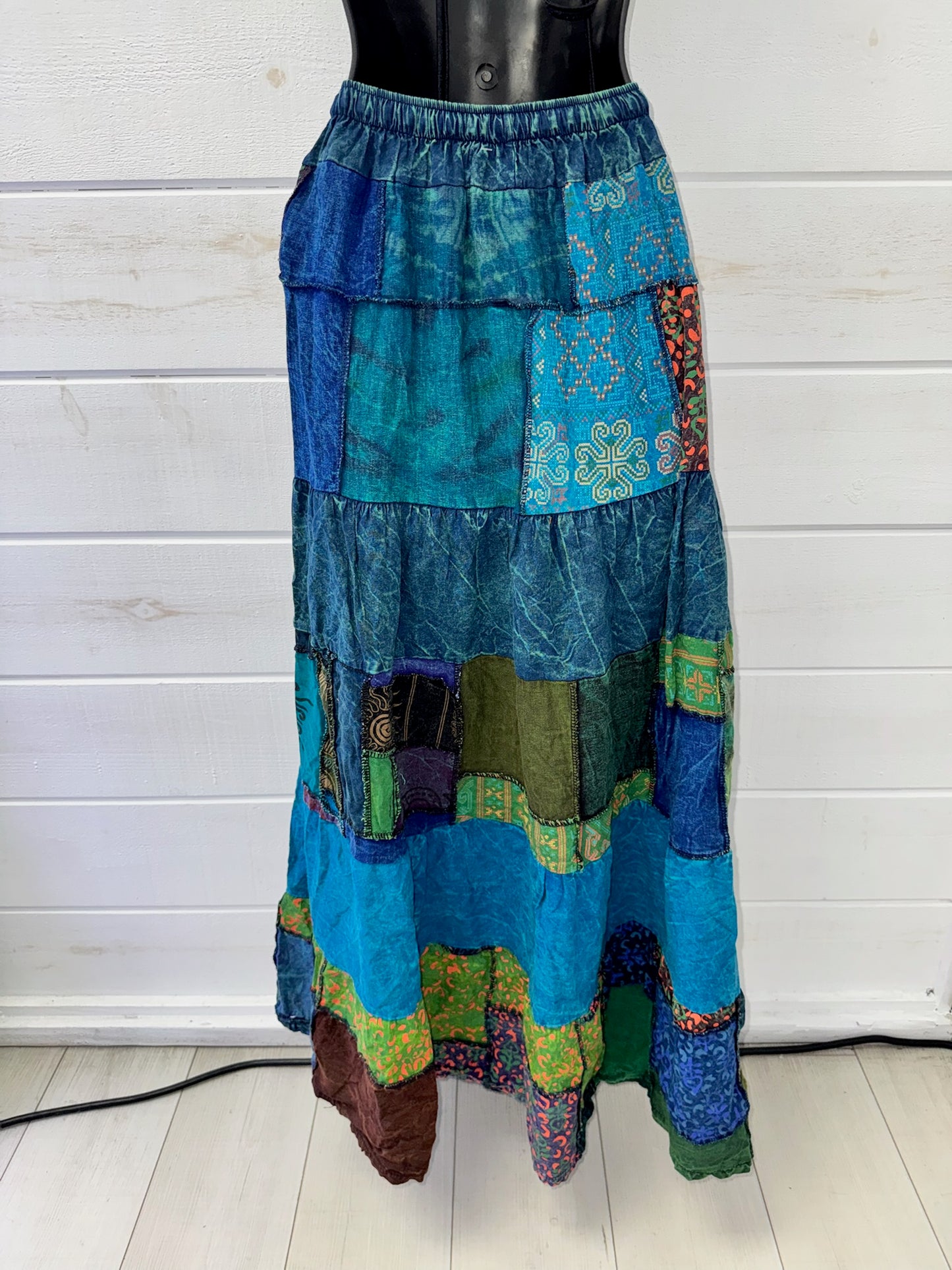 Blue Patchwork Maxi Skirt