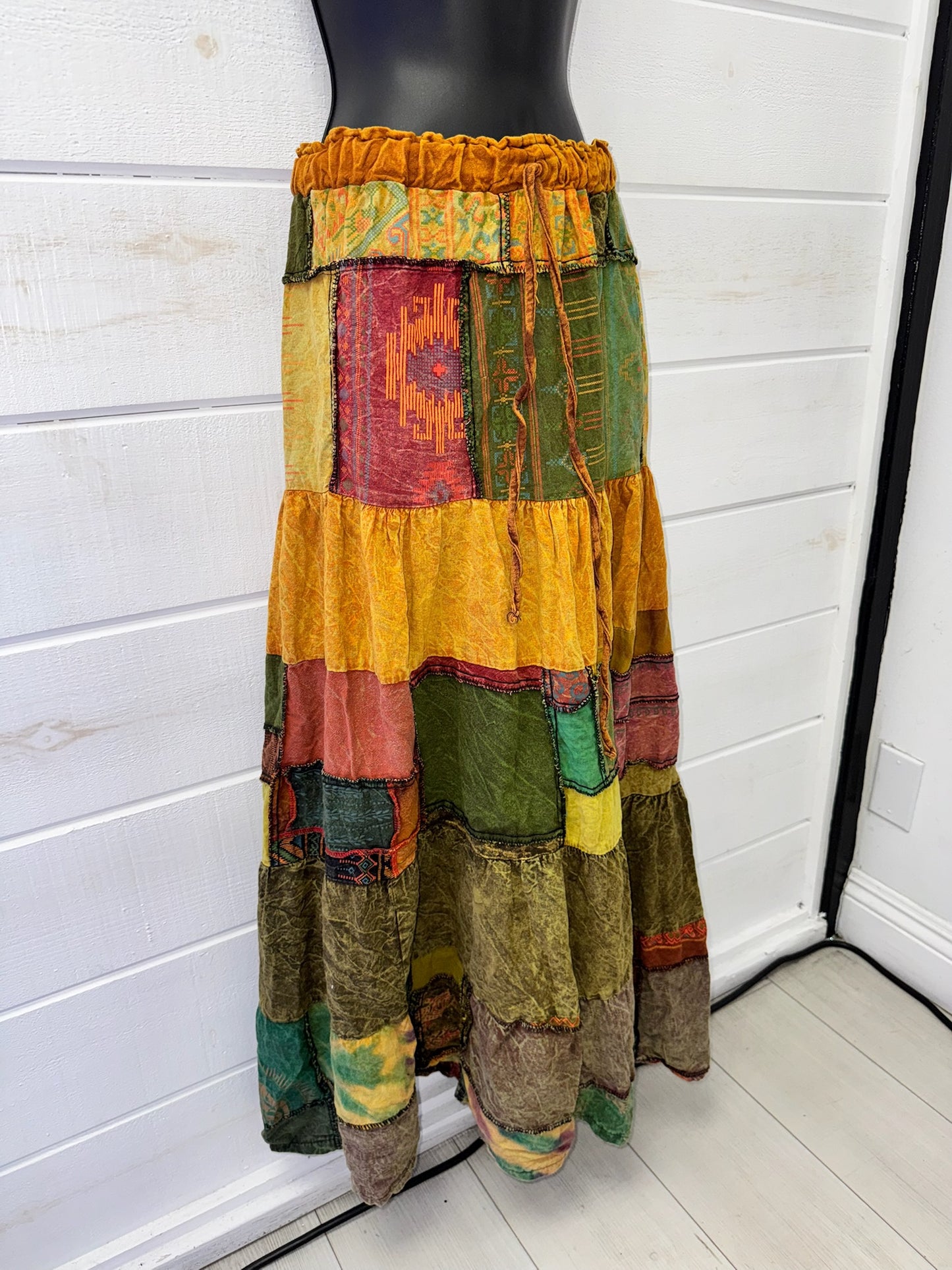 Yellow Patchwork Maxi Skirt