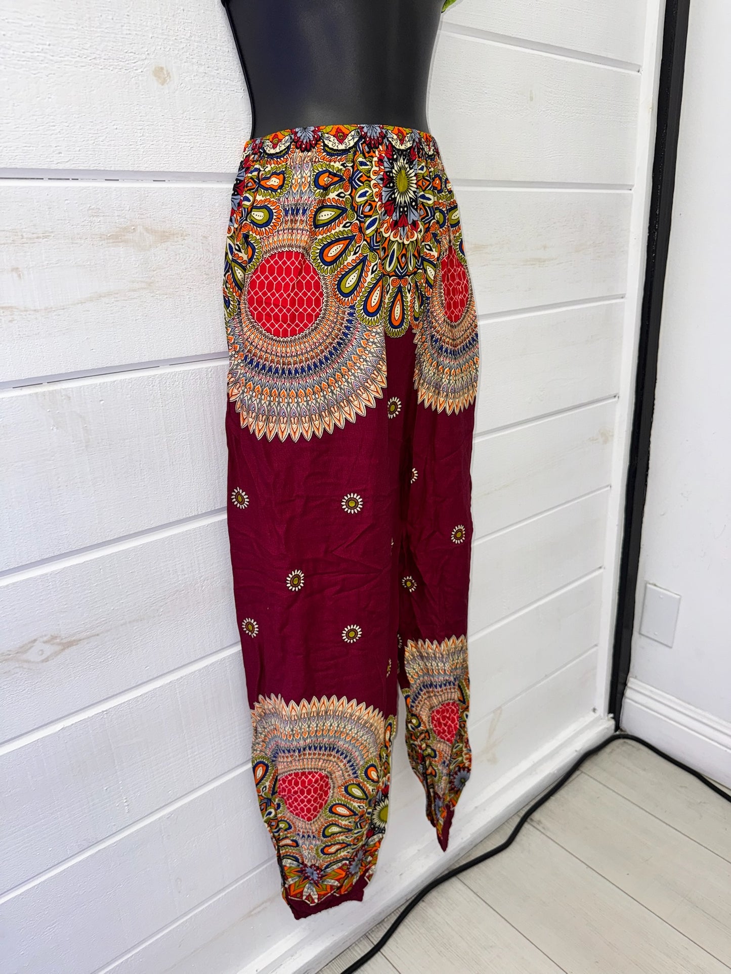 Crimson Mandala Rayon Harem Pants