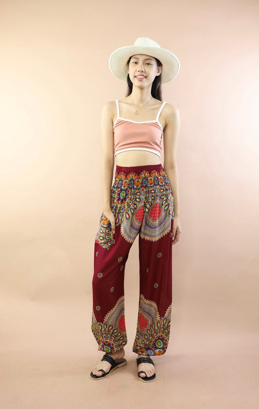 Crimson Mandala Rayon Harem Pants