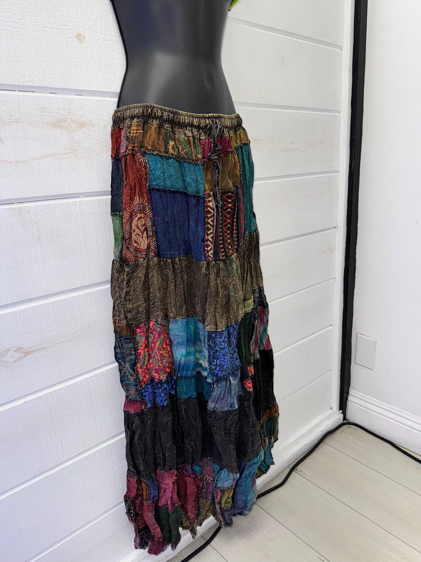 Black Patchwork Maxi Skirt