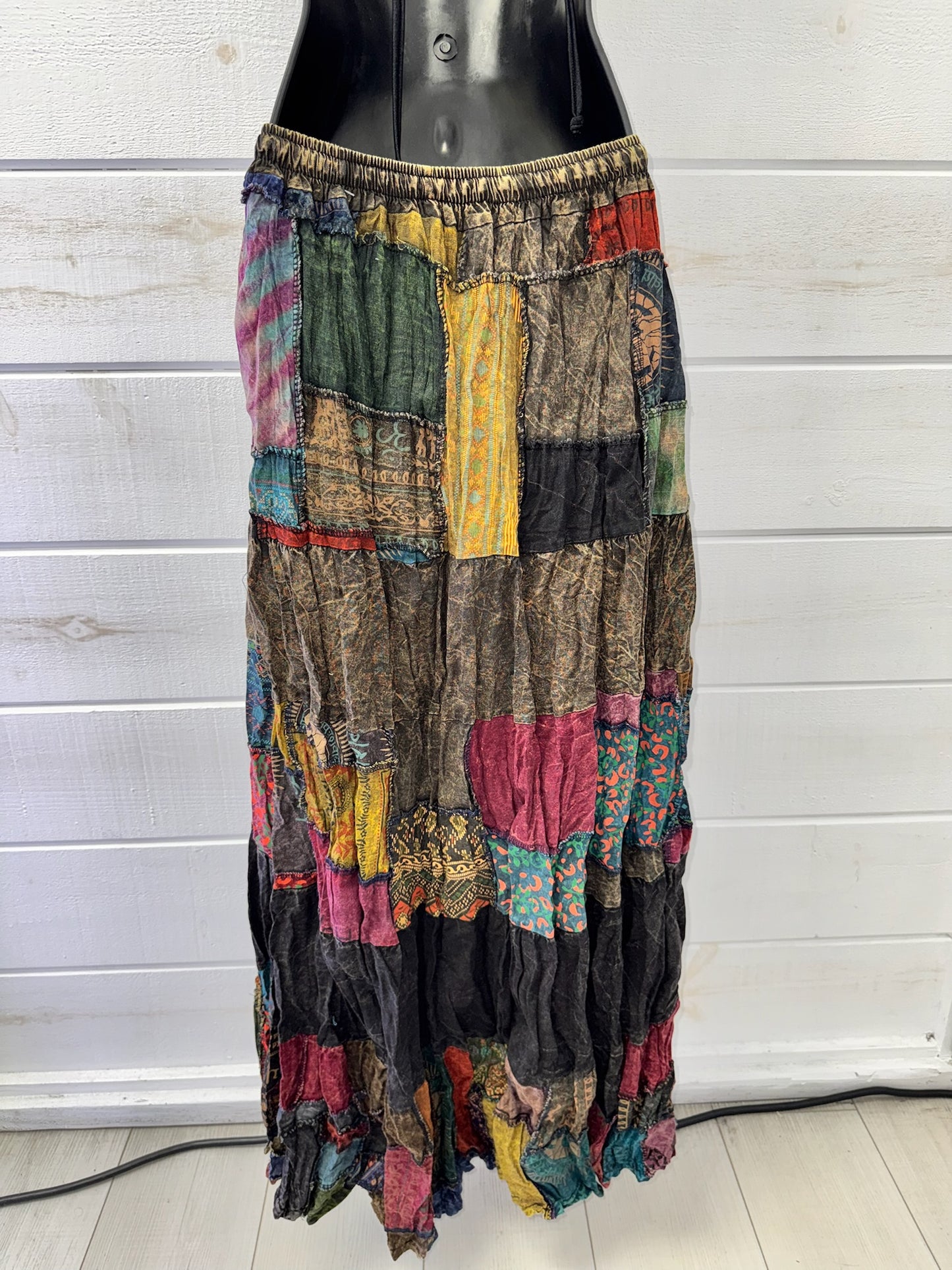 Black Patchwork Maxi Skirt
