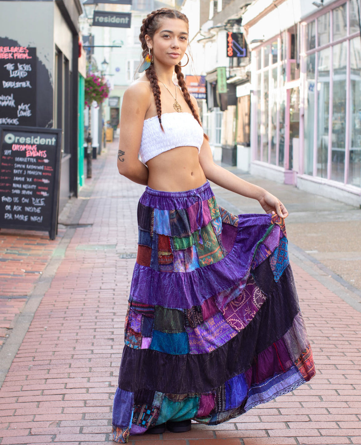 Purple Patchwork Maxi Skirt