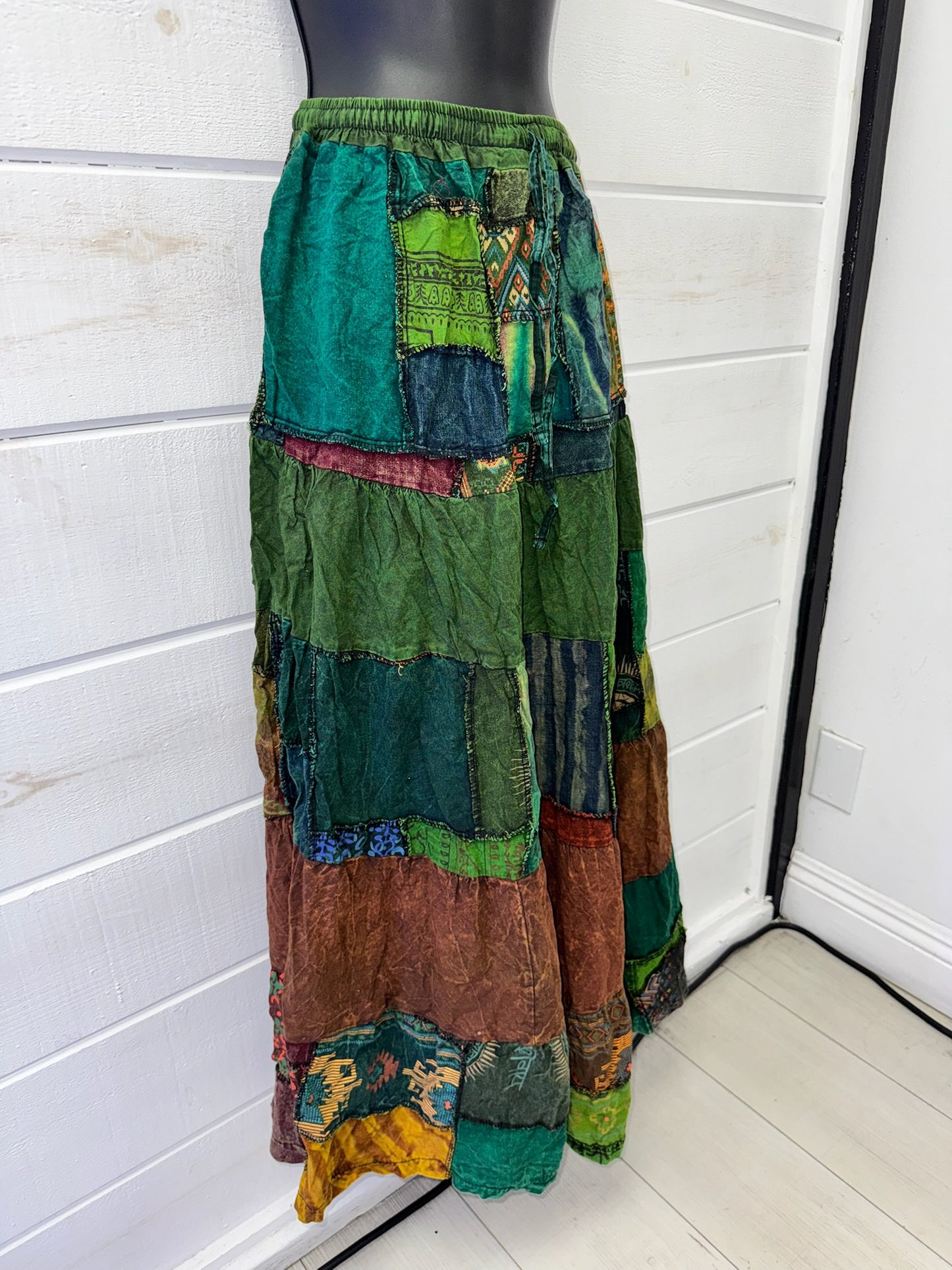 Green Patchwork Maxi Skirt