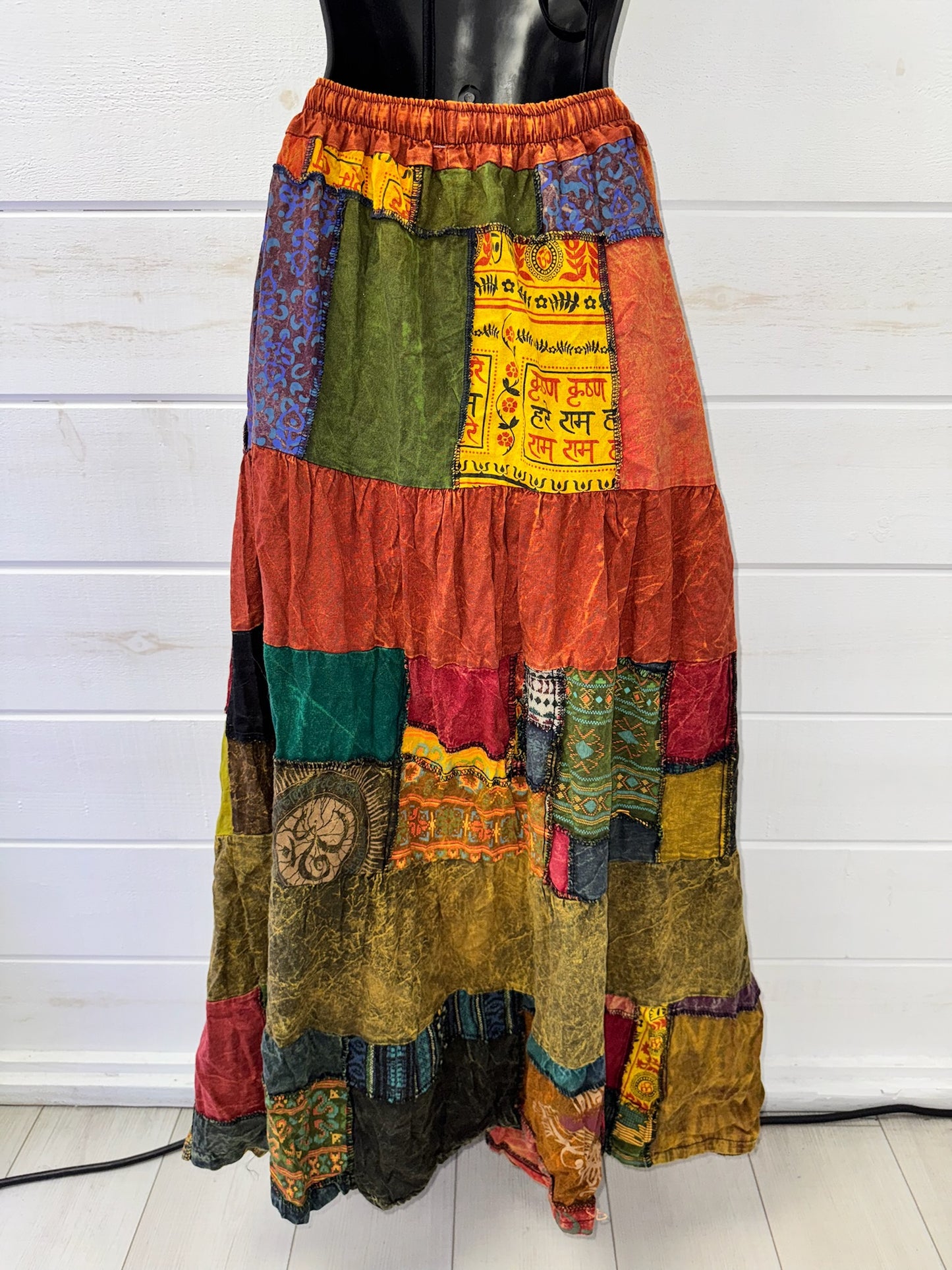 Orange Patchwork Maxi Skirt