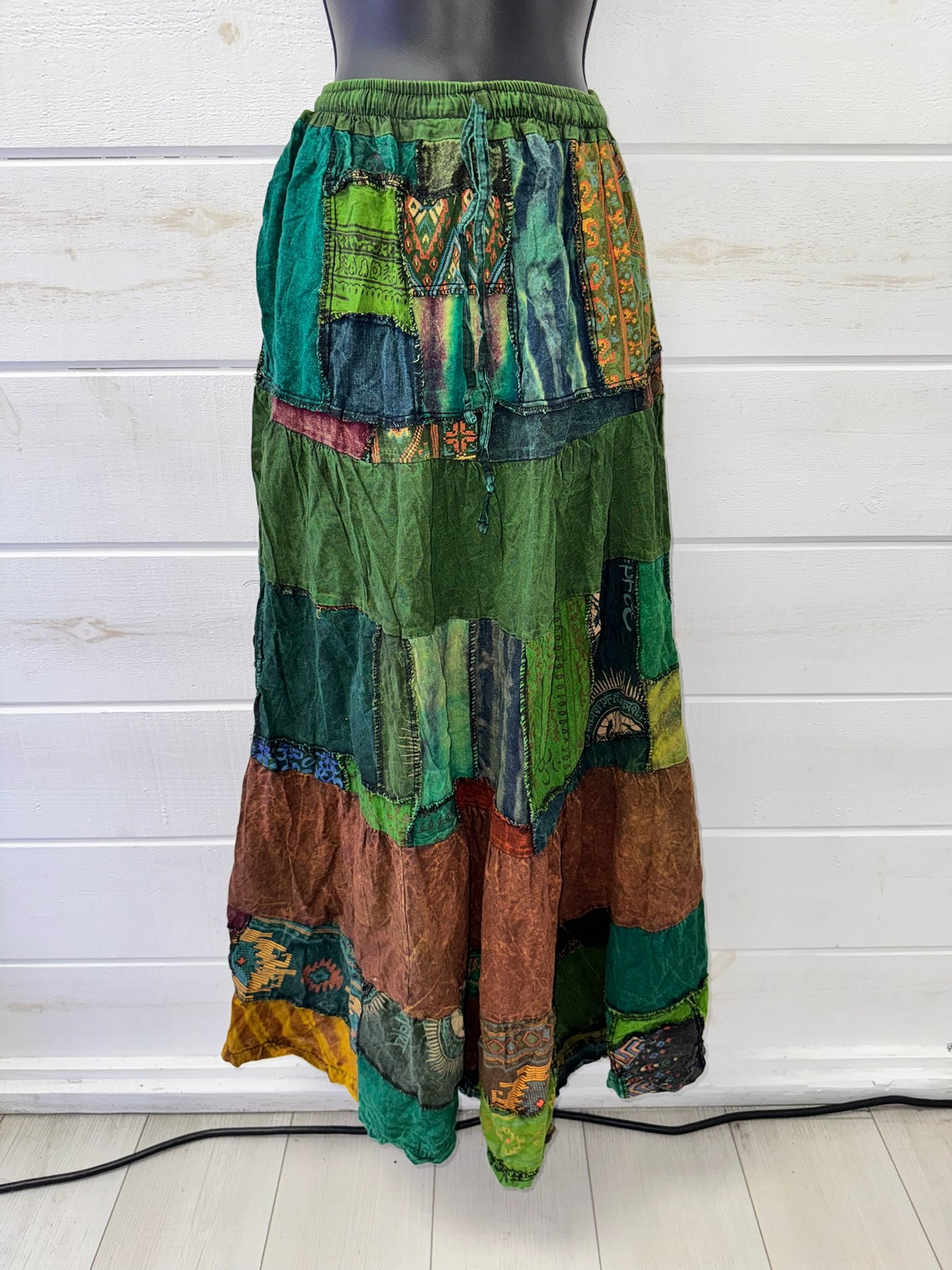 Green Patchwork Maxi Skirt