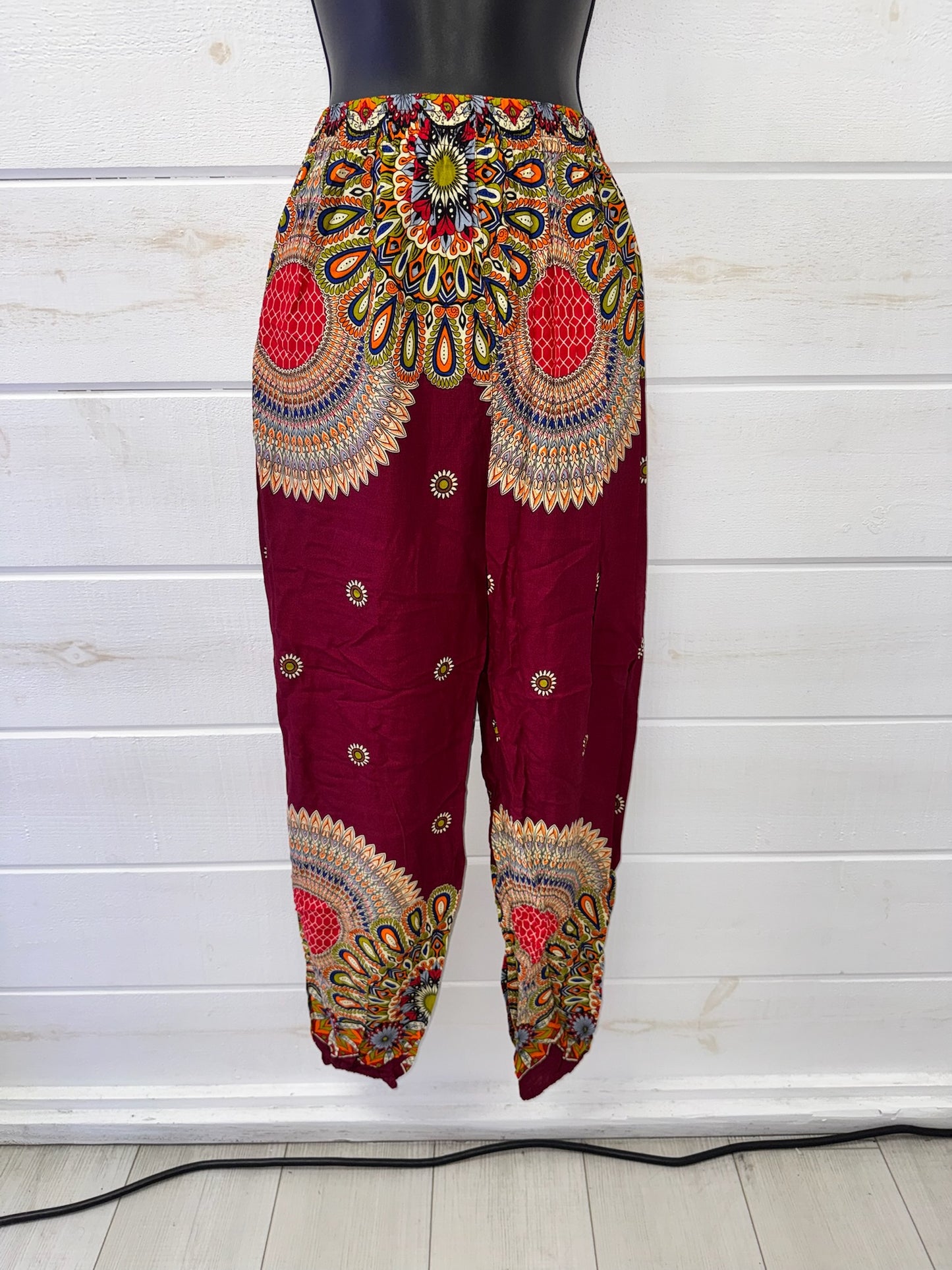 Crimson Mandala Rayon Harem Pants