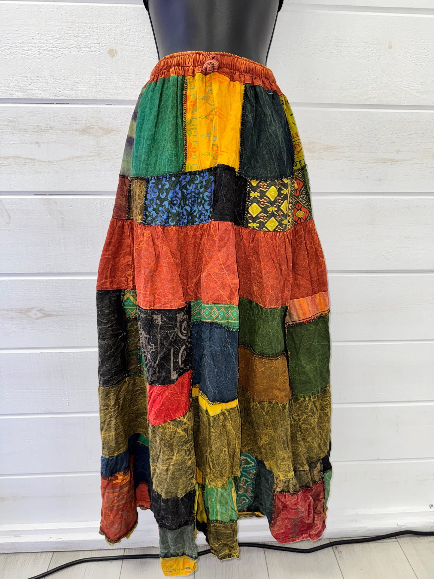 Orange Patchwork Maxi Skirt