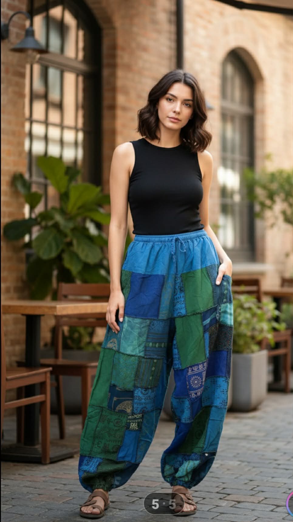 Blue Patchwork Pants