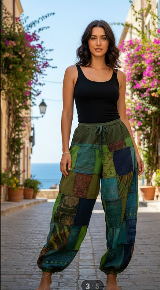 Green Patchwork Pants